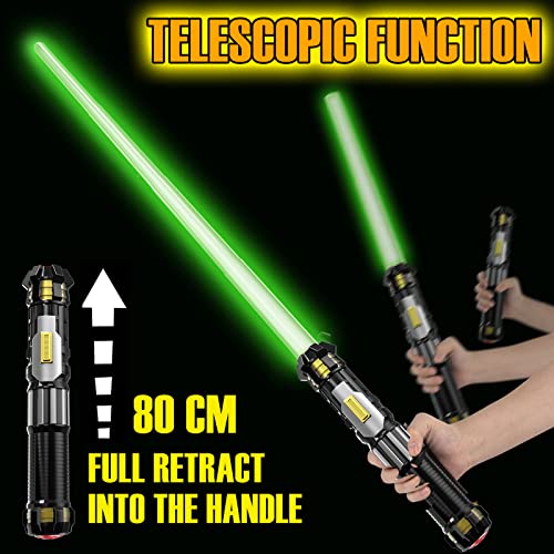 Cawiew 4 Pack Light up Sword Saber with FX Sound (on-Off Control) and Full Retractable Handle, 4 Colors LED Glow in The Dark Toy for Kids Adult - Image 3