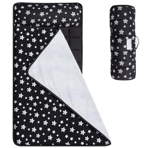 Moonsea Toddler Sleeping Bag Nap Mat Black with Fleece Blanket Lightweight Soft Perfect for Toddlers Preschool Daycare Travel Sleeping Bag Boys Girls 21 x 50 Fit Standard Cot - Image 1