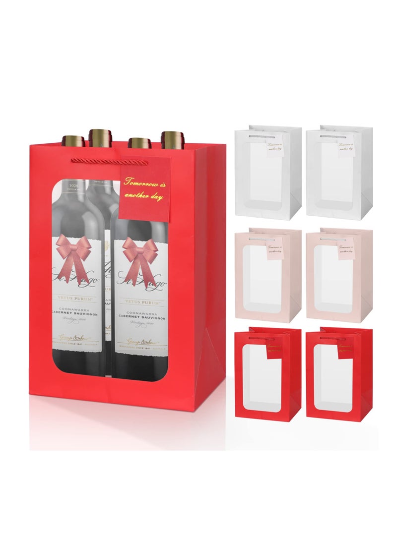 Assorted Color Gift Bags with Window (6 Pack) - Medium Size Thick Paper Bags with Handles for Weddings, Birthdays, and Baby Showers (7.9" x 11.8" x 6.3", 3 Colors) - Image 1