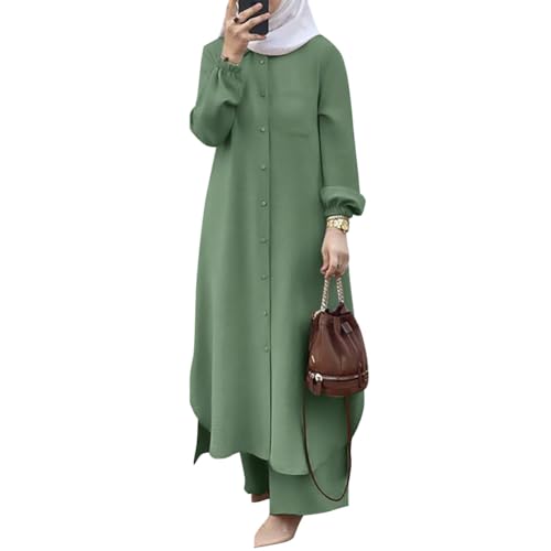 ODIZLI Muslim Dress For Women Abaya Kaftans Modern Dubai Moroccan Caftan Arabic Party Wear Beach Kaftan Dress Top Wide Leg Pants Prayer Clothes For Muslim Women Muslim Clothes Plus Size Sage Green 5XL - Image 1