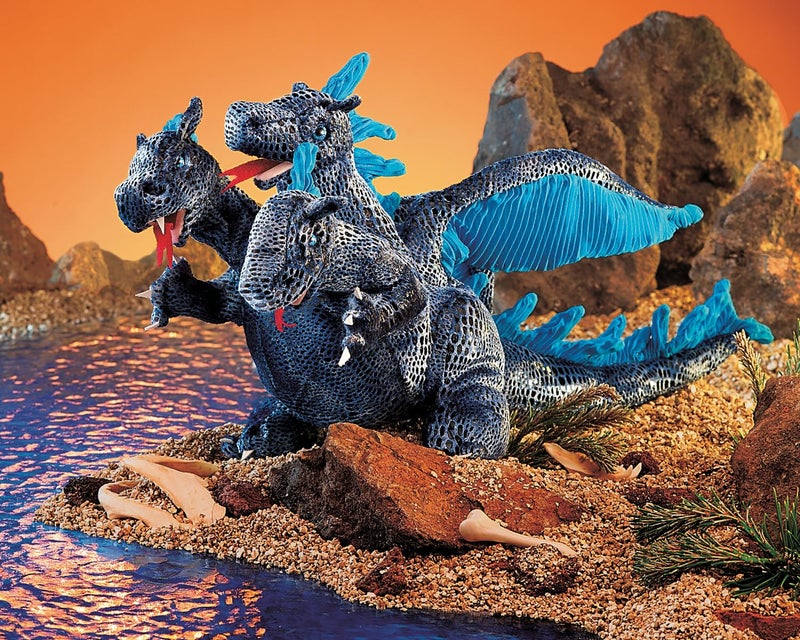 Folkmanis Three-Headed Blue Dragon Hand Puppet - Image 4