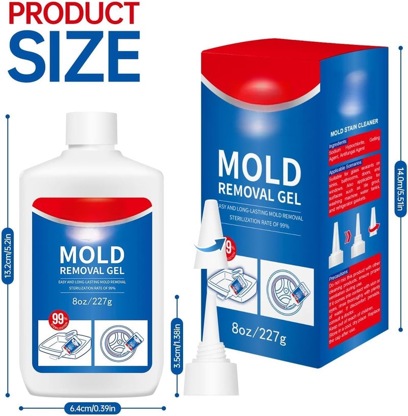 Mold & Mildew Remover Cleaning Gel 8 Fl Oz, Heavy Duty Gel Cleaner for Washing Machine Seals, Bathroom Tiles, Shower Caulk & Grout, Deep Cleaning Gel for Bathroom & Kitchen - Image 5