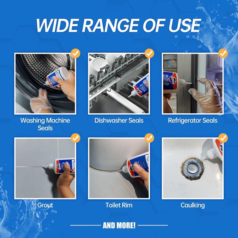 Mold & Mildew Remover Cleaning Gel 8 Fl Oz, Heavy Duty Gel Cleaner for Washing Machine Seals, Bathroom Tiles, Shower Caulk & Grout, Deep Cleaning Gel for Bathroom & Kitchen - Image 2
