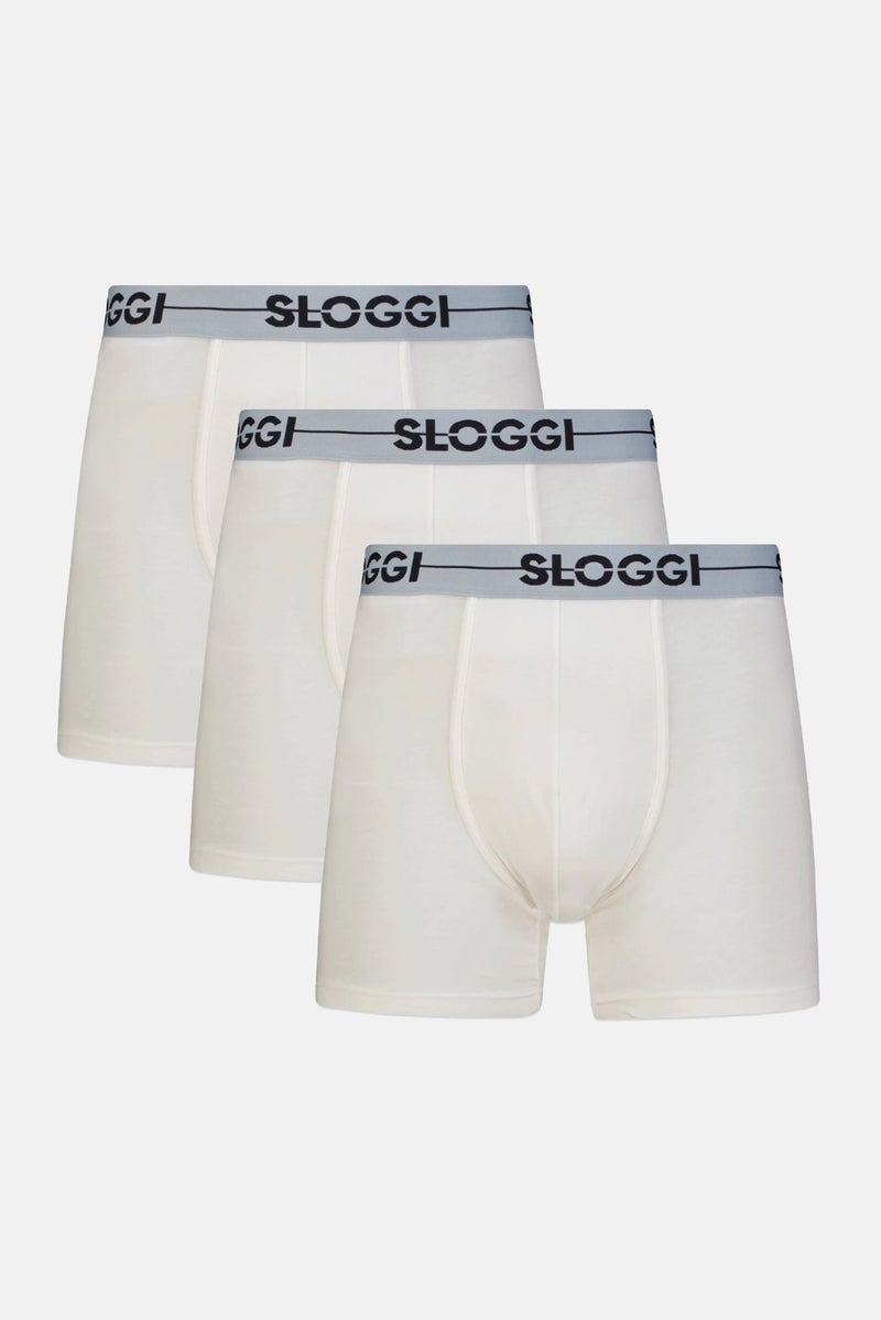 sloggi شورت بوكسر رجالي 3 قطع بشعار العلامة التجارية، أبيض - Image 1
