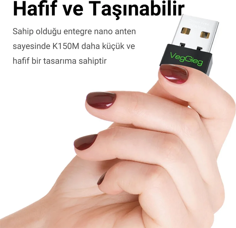 Veggıeg Veggieg 150 Mbps 2.4ghz Wireless Wifi Receiver Transmitter Nano USB Adapter