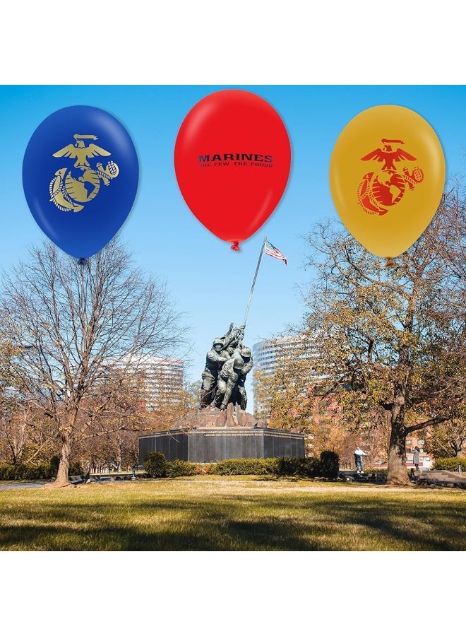 Havercamp U.S. Marines Party Balloons (12pcs) 12â€ Latex Balloons in Red, Gold, and Blue with contrasting print on 2 sides. Officially Licensed with U.S.Marines Made in Italy by Havercamp. - Image 3
