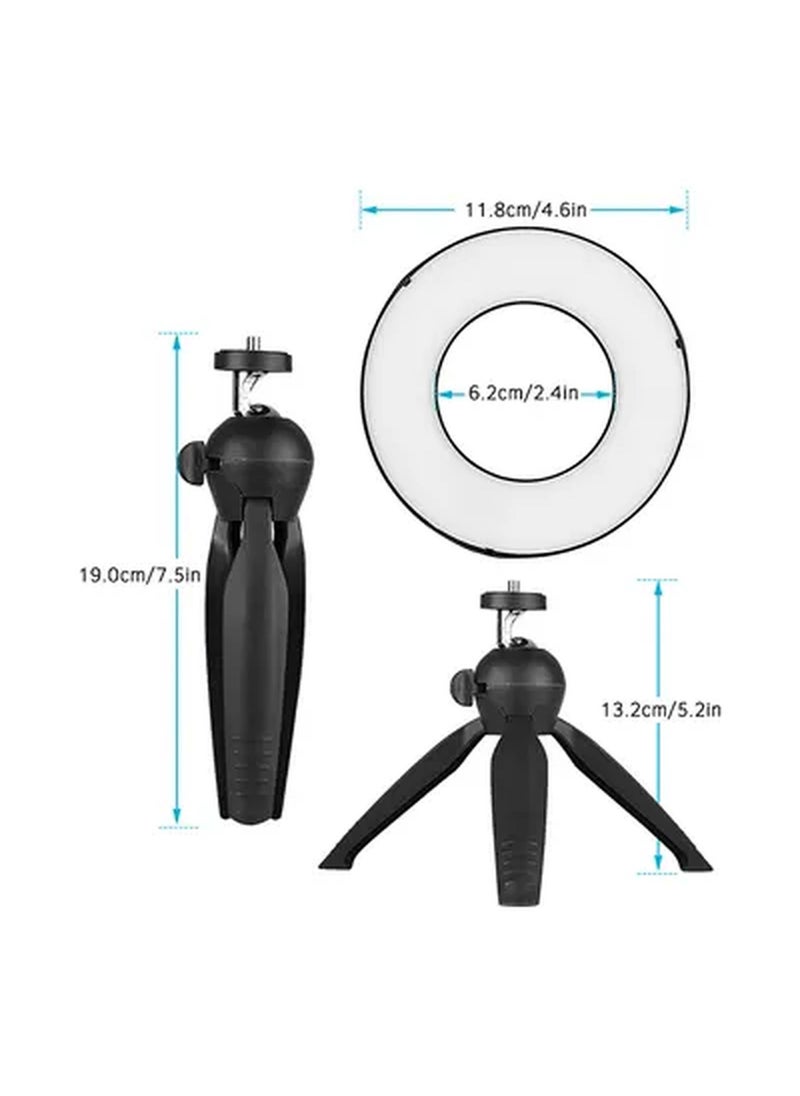 Rabos - LED Ring Light Lamp 3 Modes With Mini Tripod Stand 4.6inch Black - Image 1