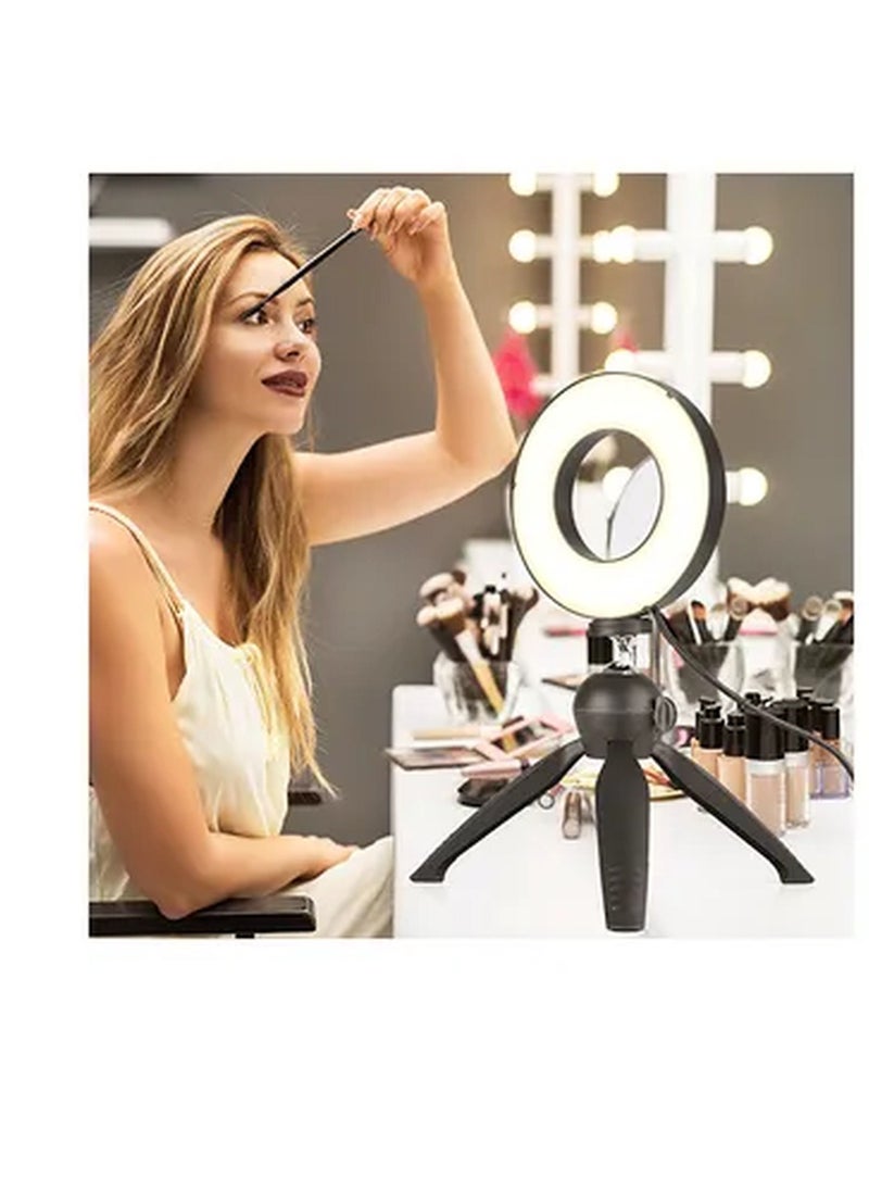 Rabos - LED Ring Light Lamp 3 Modes With Mini Tripod Stand 4.6inch Black - Image 1