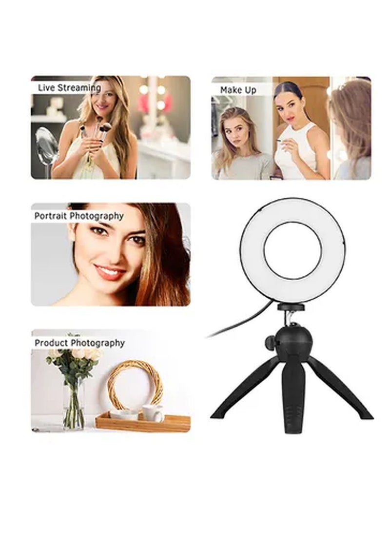 Rabos - LED Ring Light Lamp 3 Modes With Mini Tripod Stand 4.6inch Black - Image 1