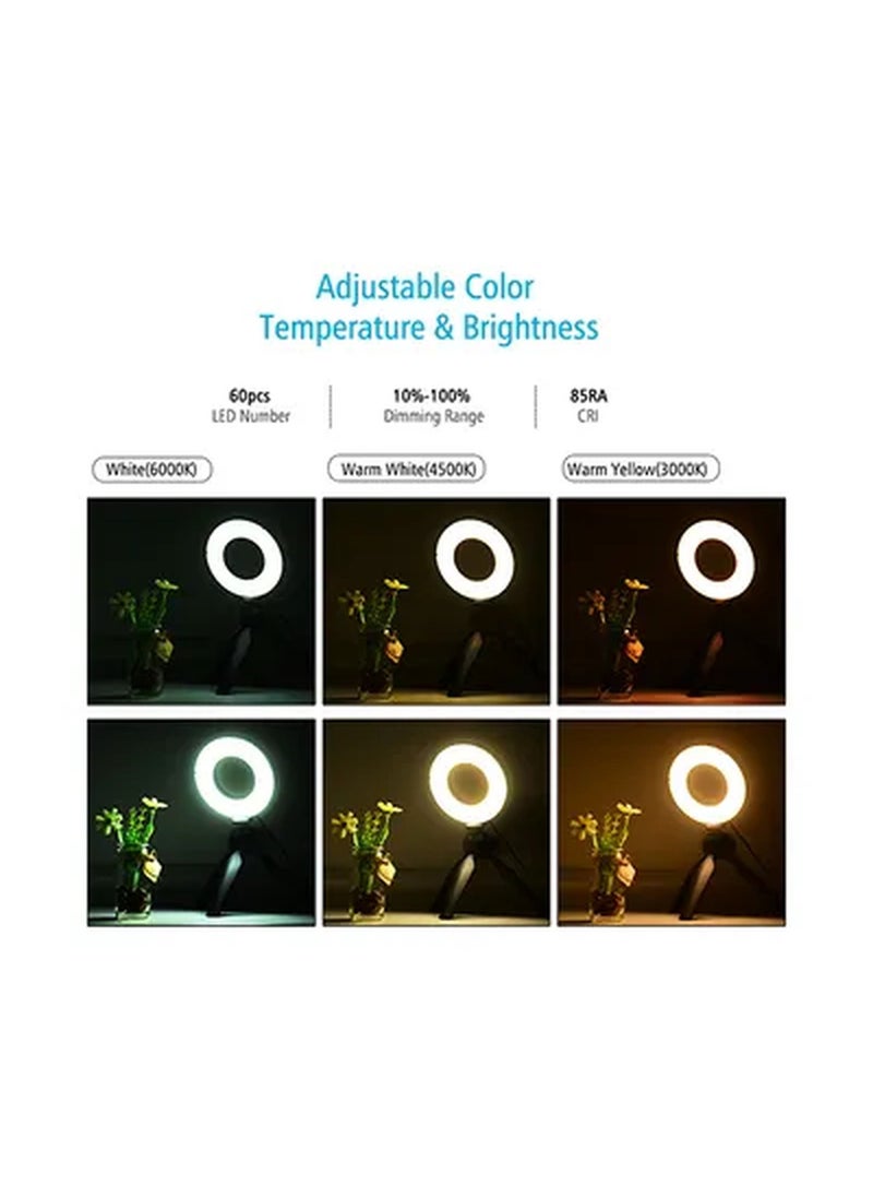 Rabos - LED Ring Light Lamp 3 Modes With Mini Tripod Stand 4.6inch Black - Image 1