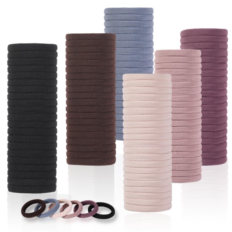 LuSeren 120PCS Soft Hair Ties for Women  No Damage Ouchless Nylon Hair Accessories Seamless Fabric Ponytail Holders for Daily Use Natural Colors
