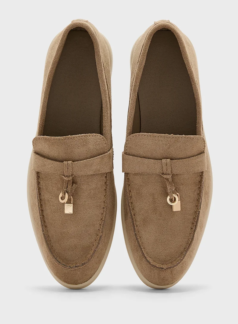 Truffle Faux Suede Moccassins