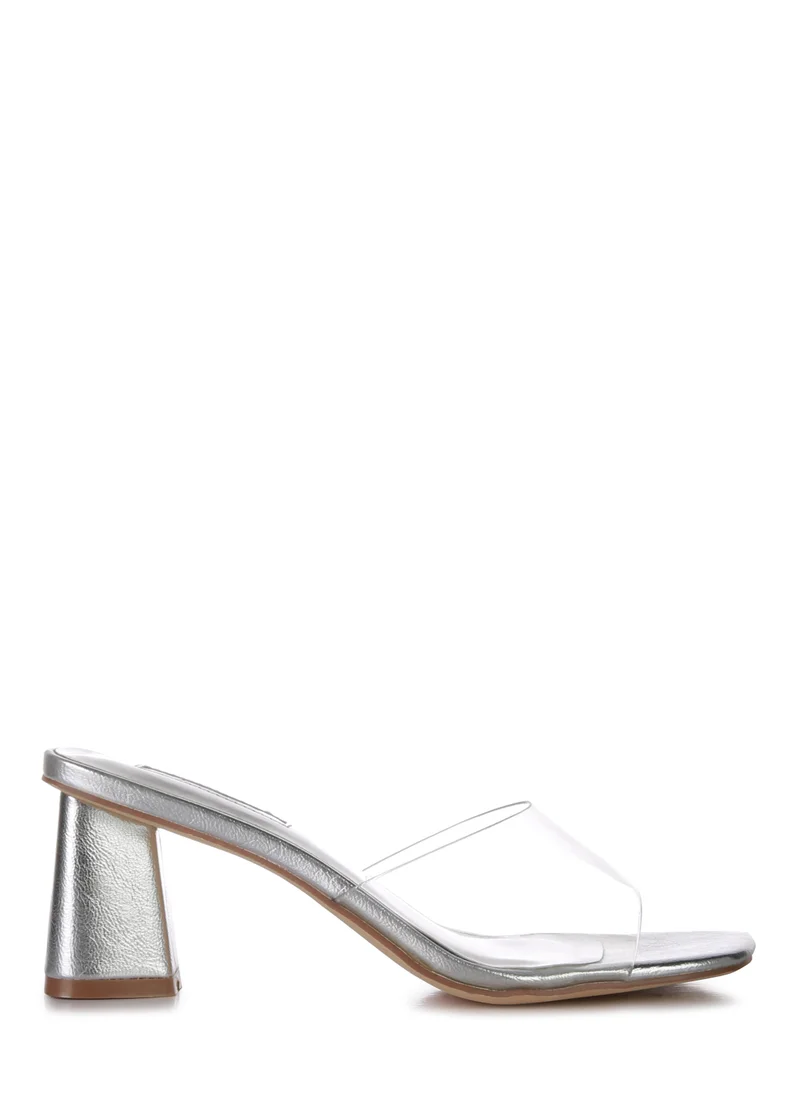 London Rag Silver Clear Strap Slip On Sandal