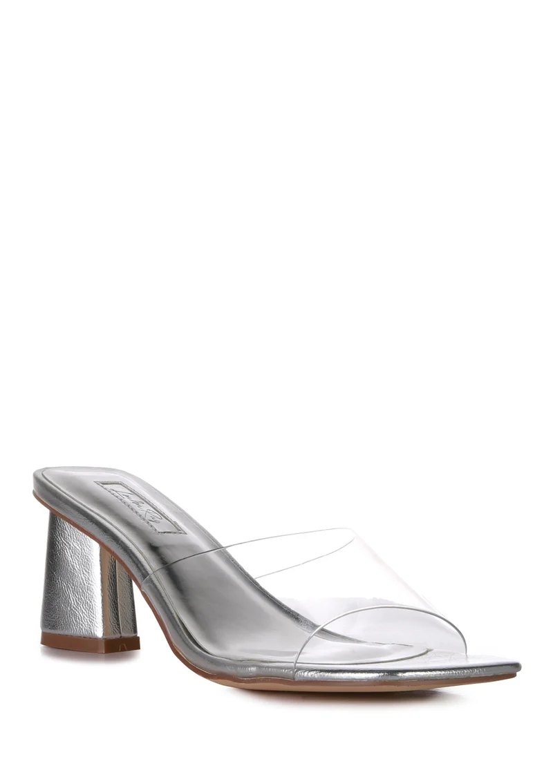 London Rag Silver Clear Strap Slip On Sandal