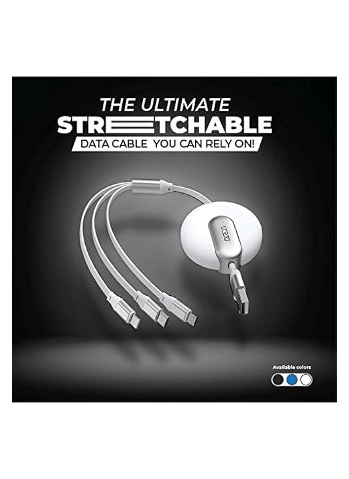 TRX TRAVELSTYLE - Multi USB Charging Cable Retractable 3-in-1 Multi-USB Fast Charger Cable 4ft/1.2m, for Lightning, Micro-USB Type-C Compatible Phone, Tablet iPad Smartphone, Universal Use, White Colour - Image 1