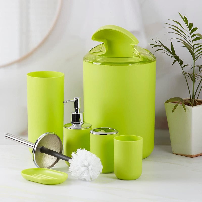 SASASA SaSaSa Acrylic Bathroom Accessories Set of 6, Modern Acrylic Bath Set with Liquid Soap Dispenser, Dustbin, Toilet Brush and Toothbrush Holder, Bathroom Accessory Set Gift Items for Home (775)  - Image 3