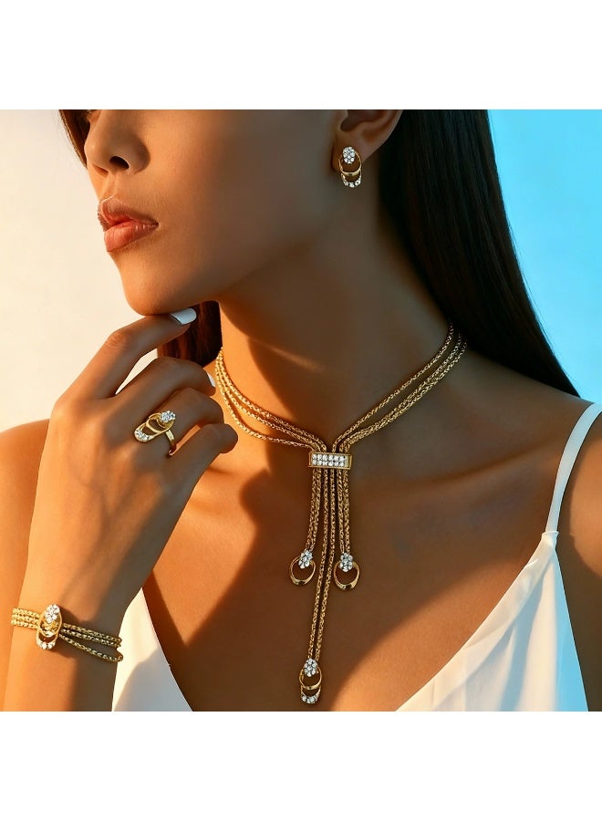 مجوهرات تتكون مجموعة الإكسسوارات النسائية من 4 قطع تتضمن قلادة وأقراط وخاتم وسوار - Image 5