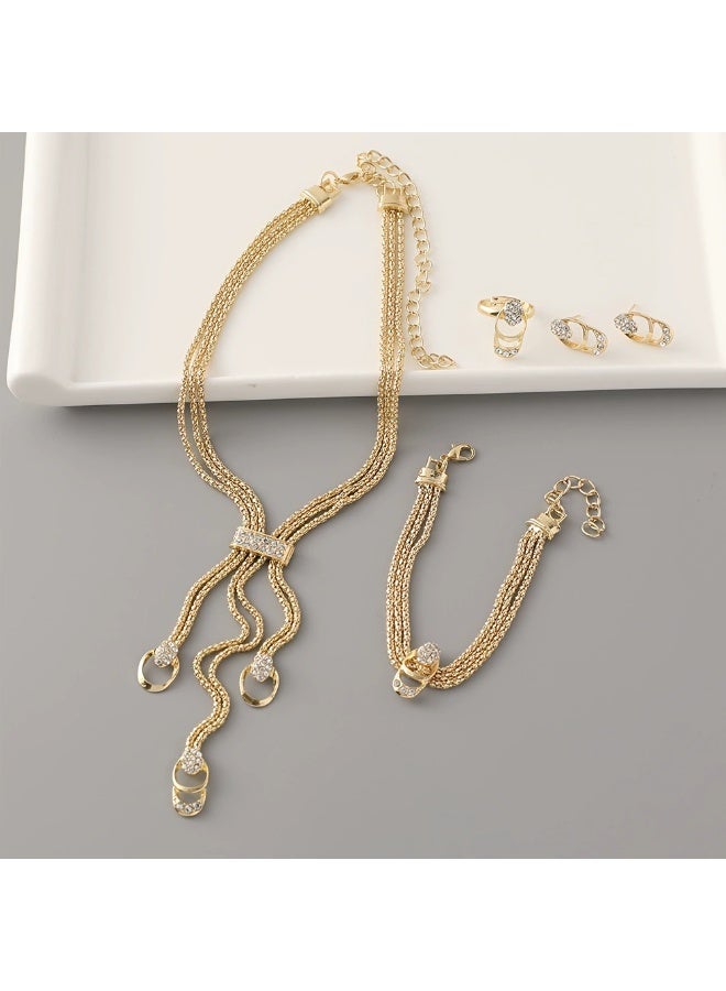 مجوهرات تتكون مجموعة الإكسسوارات النسائية من 4 قطع تتضمن قلادة وأقراط وخاتم وسوار - Image 2