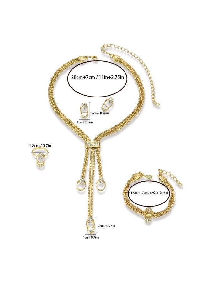 مجوهرات تتكون مجموعة الإكسسوارات النسائية من 4 قطع تتضمن قلادة وأقراط وخاتم وسوار - Image 4
