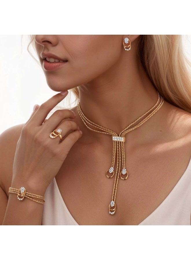 مجوهرات تتكون مجموعة الإكسسوارات النسائية من 4 قطع تتضمن قلادة وأقراط وخاتم وسوار - Image 1