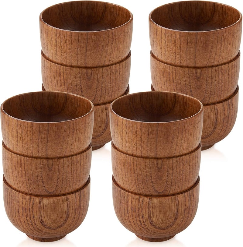 Tioncy 12 Pcs Acacia Wood Small Bowls Wooden Bowls Japanese Cups for Food Dipping Sauce Soup Salad Rice Serving Decorations Charcuterie Boards 374 x 256 Inch - Image 1
