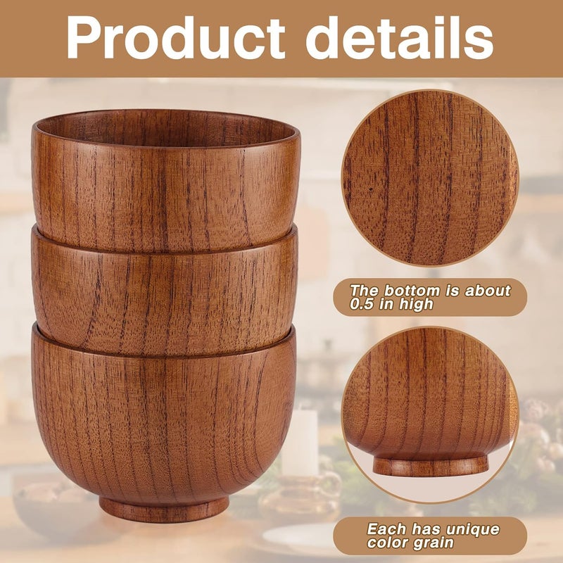 Tioncy 12 Pcs Acacia Wood Small Bowls Wooden Bowls Japanese Cups for Food Dipping Sauce Soup Salad Rice Serving Decorations Charcuterie Boards 374 x 256 Inch - Image 3
