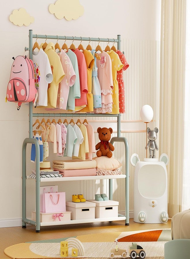ZHKINGGS Kids Clothing Rack with 2-Layer Storage Shelf and 2 Adjustable Hanging Rods, Small Baby Closet Organizer for Hanging Clothes, Kids Dress Up Rack for Child (Classic, Green) - Image 5