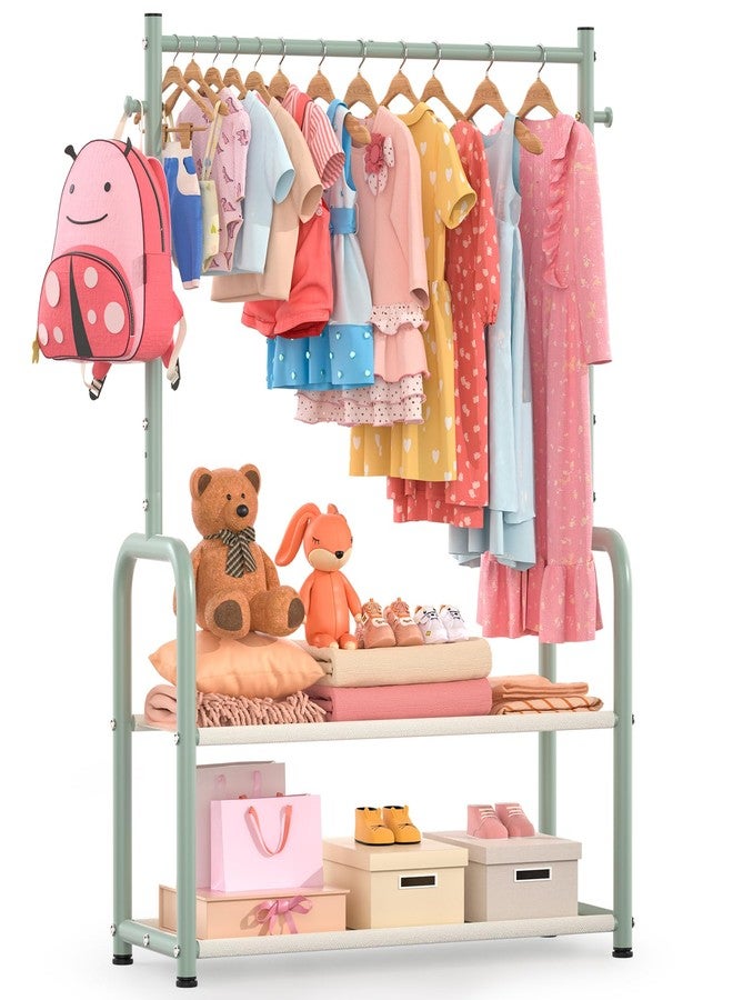 ZHKINGGS Kids Clothing Rack with 2-Layer Storage Shelf and 2 Adjustable Hanging Rods, Small Baby Closet Organizer for Hanging Clothes, Kids Dress Up Rack for Child (Classic, Green) - Image 2