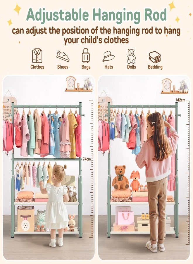 ZHKINGGS Kids Clothing Rack with 2-Layer Storage Shelf and 2 Adjustable Hanging Rods, Small Baby Closet Organizer for Hanging Clothes, Kids Dress Up Rack for Child (Classic, Green) - Image 4