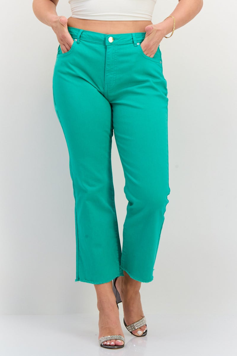 ONLY Women Regular Fit 32 Length Plain Sweet Flared Jeans, Marine Green - Image 1