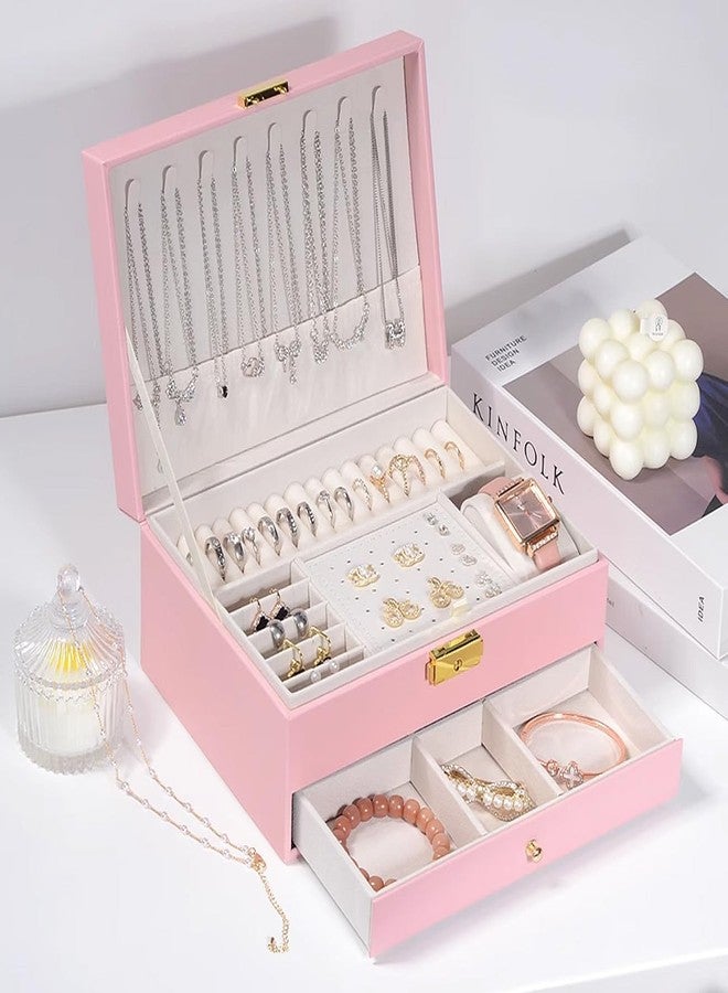 MVM Enterprise Mini Jewellery Box 2 Layer Jewellery Box Multiple Compartment Jewellery Box Design Portable Display Storage Box For Rings Earrings Necklaces Bracelet Organizer Storage Holder Boxes - Image 5