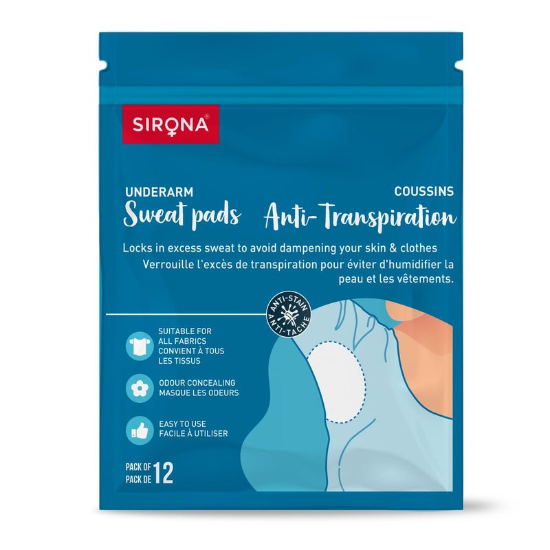 Sirona Sirona Disposable Underarm Sweat Pads - 12 Pads, Antiperspirant Absorbent Odour Blocker Pads Armpit Dress Shields 