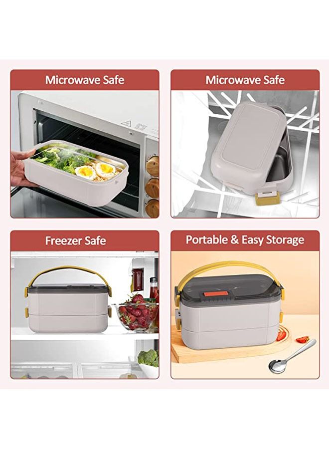 Arabest Bento Lunch Box for Adults & Kids, Reusable Stainless Steel Handheld Portable 2 Layers Meal Box, 1200ml Leakproof Food Storage Containers, Microwave Dishwasher Safe Lunch Box - Gray - Image 3