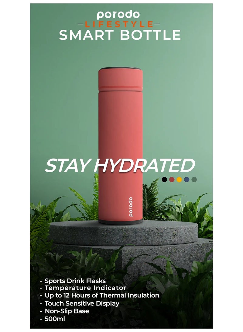 بورودو زجاجة مياه ذكية سعة 500 مل مع مؤشر لدرجة الحرارة / قاعدة غير قابلة للانزلاق / تصميم بفتحة واسعة / شاشة لمس LED / مستشعر دقيق لدرجة الحرارة / مصفاة من الفولاذ المقاوم للصدأ / عزل حراري مفرغ / حتى 12 ساعة من العزل الحراري - - أحمر - Image 4