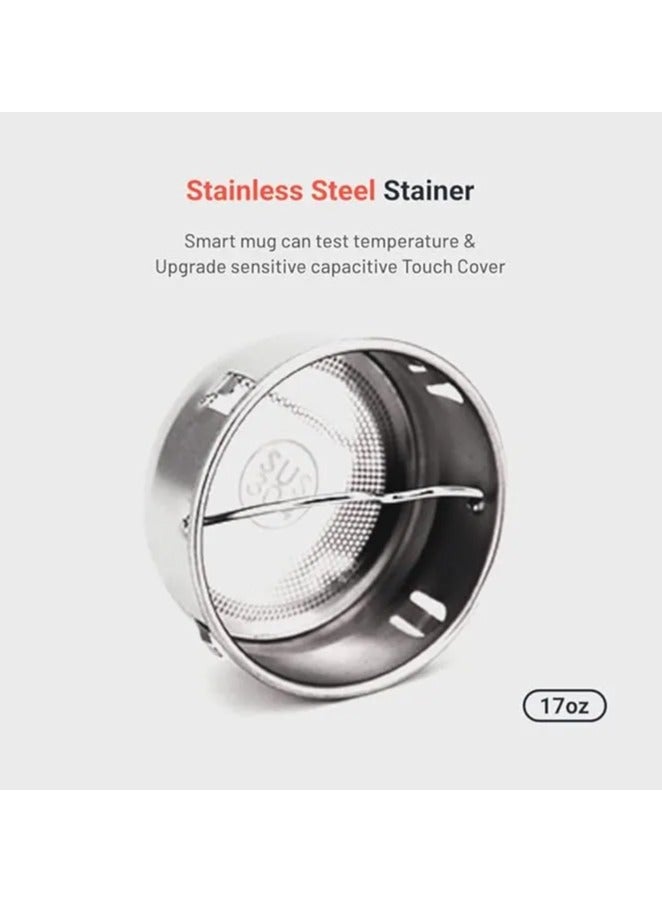 بورودو زجاجة مياه ذكية سعة 500 مل مع مؤشر لدرجة الحرارة / قاعدة غير قابلة للانزلاق / تصميم بفتحة واسعة / شاشة لمس LED / مستشعر دقيق لدرجة الحرارة / مصفاة من الفولاذ المقاوم للصدأ / عزل حراري مفرغ / حتى 12 ساعة من العزل الحراري - - أحمر - Image 5