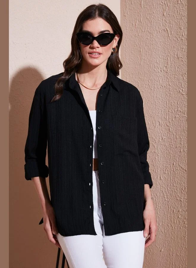 Lela Lela Regular Fit Single Pocket Short Front Long Back Crinkle Shirt Women's SHIRT 6772752