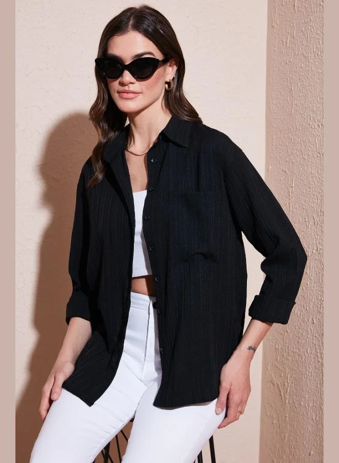 Lela Lela Regular Fit Single Pocket Short Front Long Back Crinkle Shirt Women's SHIRT 6772752