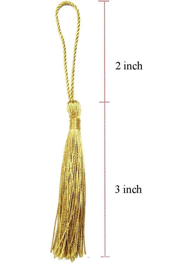 YJ 100 Pieces Light Gold 13 cm/5 Inch Silk Handmade Soft Tassel Silk Thread Bookmark Tassel with Rope Loop for Jewelry Making DIY Craft Accessories - Image 4