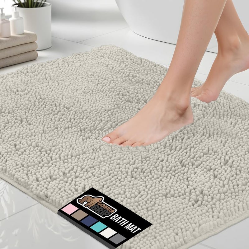 GORILLA GRIP Bath Rug Mat 30x20, Thick Absorbent Chenille, Quick Dry Microfiber Mats, Rubber Backing Washable Shower Floor Rugs, Bathmat Runner, US Designed Bathroom Home Decor Accessories Dusty Cloud - Image 1