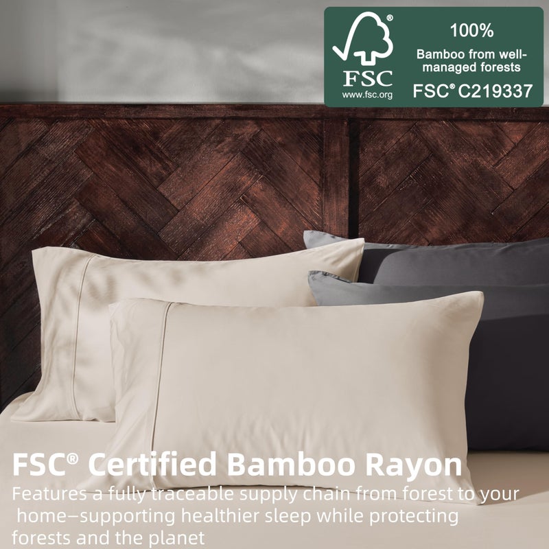 GOKOTTA King Size Sheets Set 4 Piece, 100% FSCÂ® Certified Rayon Derived from Bamboo,Luxury Breathable and Silky Soft Sheets, Deep Pocket 16" Fitted Sheet with Elastic Corner Straps, Beige - Image 2