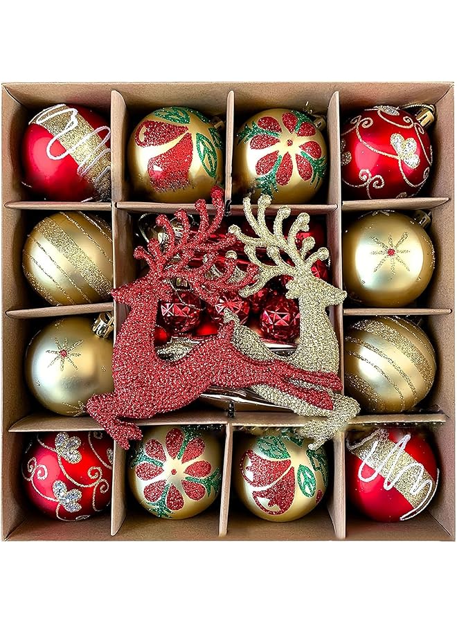 The Bros 40 قطعة زينة كرات عيد الميلاد، كرات شجرة عيد الميلاد المقاومة للكسر، كرات شجرة عيد الميلاد البلاستيكية اللامعة، مستلزمات ديكور حفلات عيد الميلاد، كرات الرسم بموضوع عيد الميلاد لتزيين حفلات المنزل - Image 1