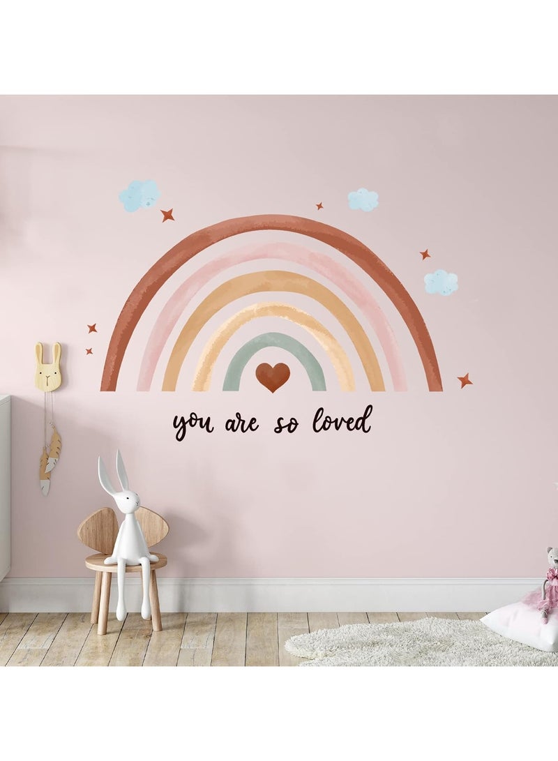 Today Idea 30 x 14 Inch Rainbow Wall Decal Pastel Large Heart Wall Stickers Decor Peel and Stick, Boho Wallpaper Decor for Girls Kids Bedroom Nursery Playroom(Boho) - Image 1