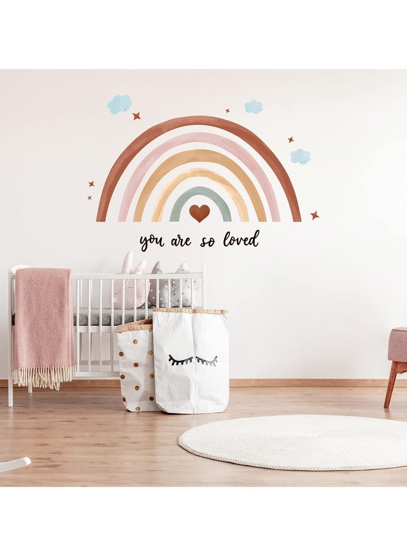 Today Idea 30 x 14 Inch Rainbow Wall Decal Pastel Large Heart Wall Stickers Decor Peel and Stick, Boho Wallpaper Decor for Girls Kids Bedroom Nursery Playroom(Boho) - Image 2