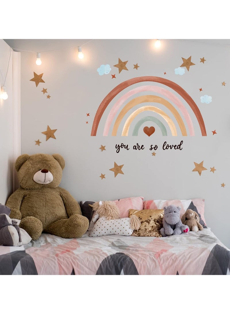 Today Idea 30 x 14 Inch Rainbow Wall Decal Pastel Large Heart Wall Stickers Decor Peel and Stick, Boho Wallpaper Decor for Girls Kids Bedroom Nursery Playroom(Boho) - Image 3