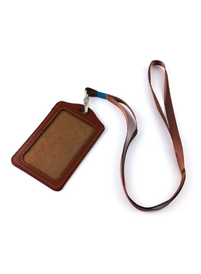 Yueton 10Pcs Vertical Style Leather Business Id Badge Card Holder, Name Card Business Card Holder Tag With Long Neck Strap Band Lanyard (Brown) - Image 4