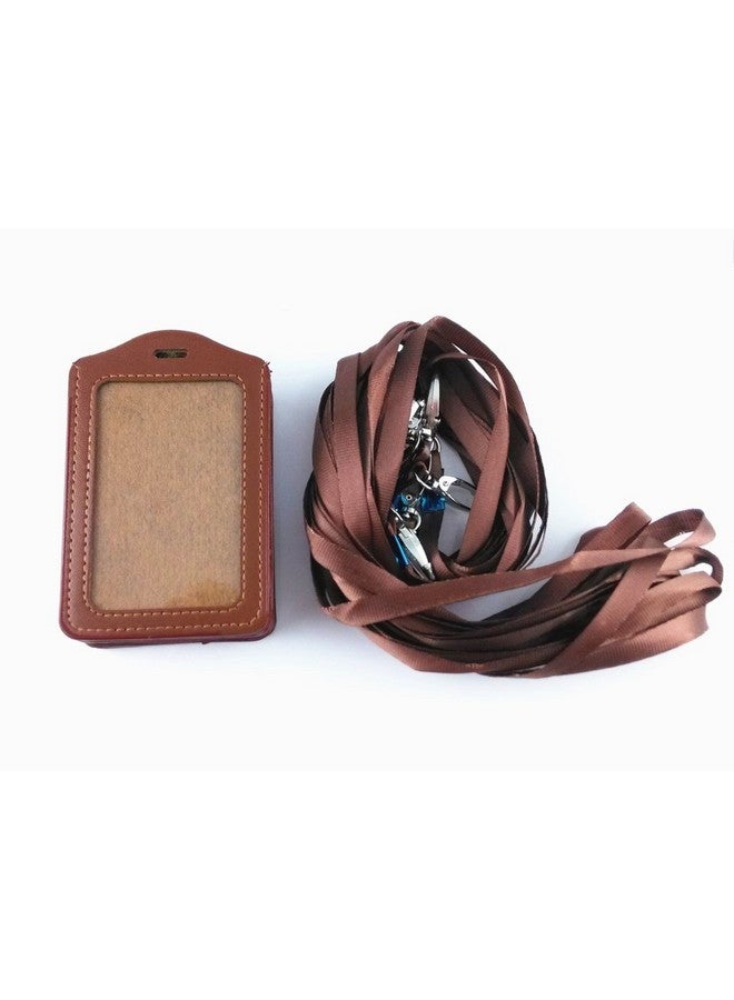 Yueton 10Pcs Vertical Style Leather Business Id Badge Card Holder, Name Card Business Card Holder Tag With Long Neck Strap Band Lanyard (Brown) - Image 3
