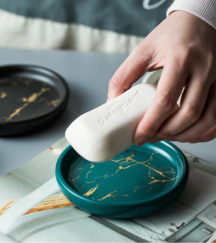 Kuber Industries Ceramic Soap Holder for Bathroom, Kitchen Sink, Wash Basin | Round Soap Plate | Countertop Soap Tray | ZX023BK | Black - Image 3