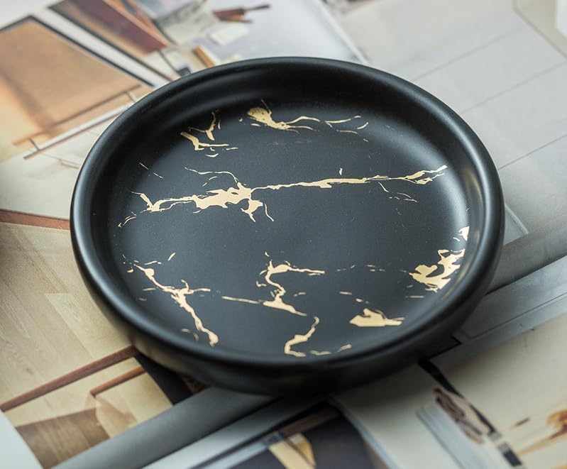 Kuber Industries Ceramic Soap Holder for Bathroom, Kitchen Sink, Wash Basin | Round Soap Plate | Countertop Soap Tray | ZX023BK | Black - Image 1