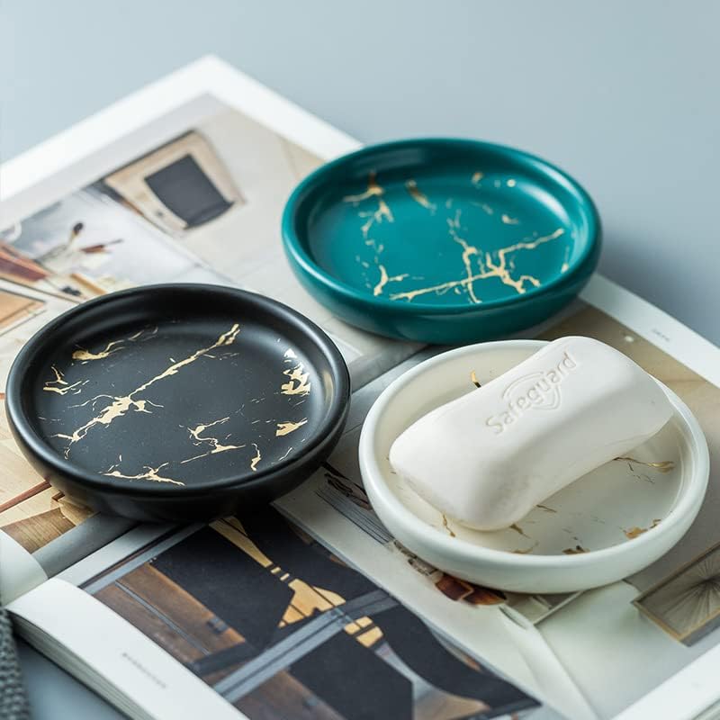 Kuber Industries Ceramic Soap Holder for Bathroom, Kitchen Sink, Wash Basin | Round Soap Plate | Countertop Soap Tray | ZX023BK | Black - Image 4