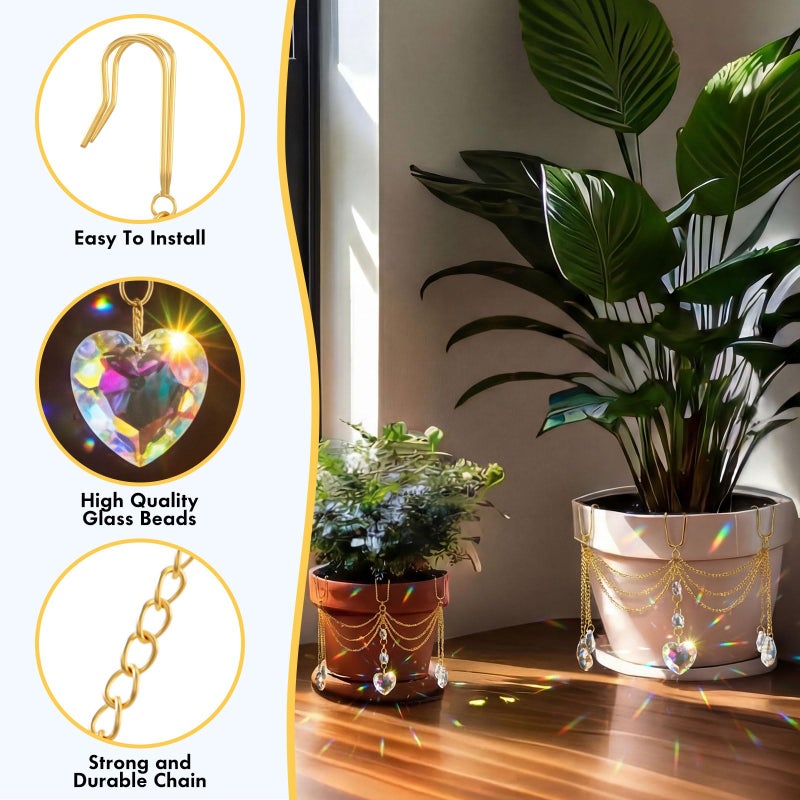 BrightRow Sun Catcher Plant Hanger with Beads and Glass Crystal Beaded Plant Accessories for Indoor Home Rainbow Decor Pot Accessory(Flower Pot Not Included) (Heart) - Image 3